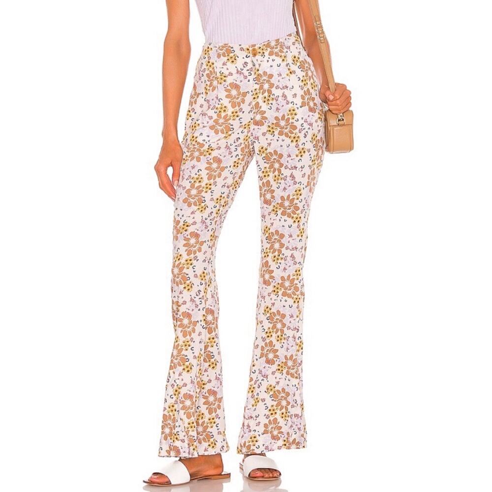 Free People Can't Take My Eyes Off Of You Floral Flare Pant Tea Combo XS Boho 70